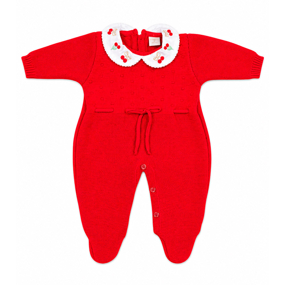 Macacão Manga Longa Tricot Recorte Laço Vermelho Feminino – Mini & Co