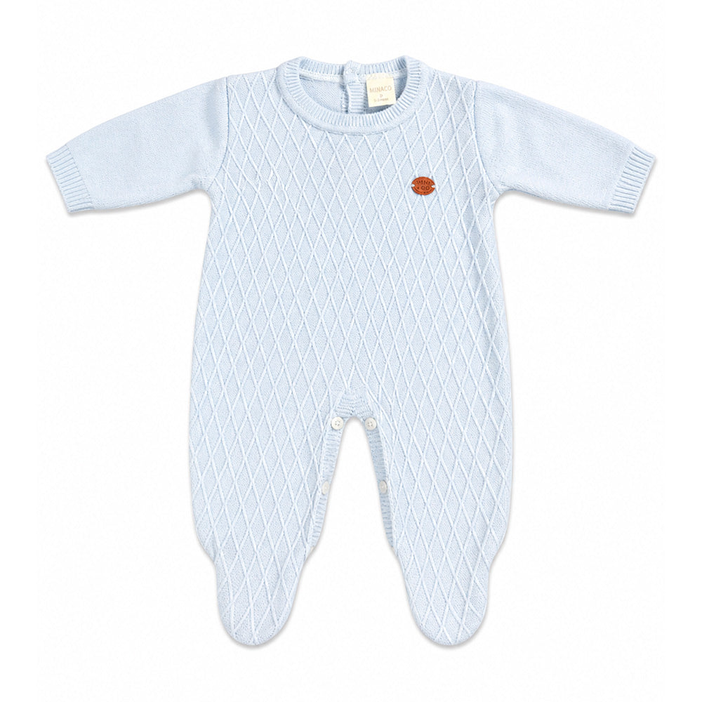 Macacão Manga Longa Tricot Ponto Losango Azul Masculino – Mini & Co