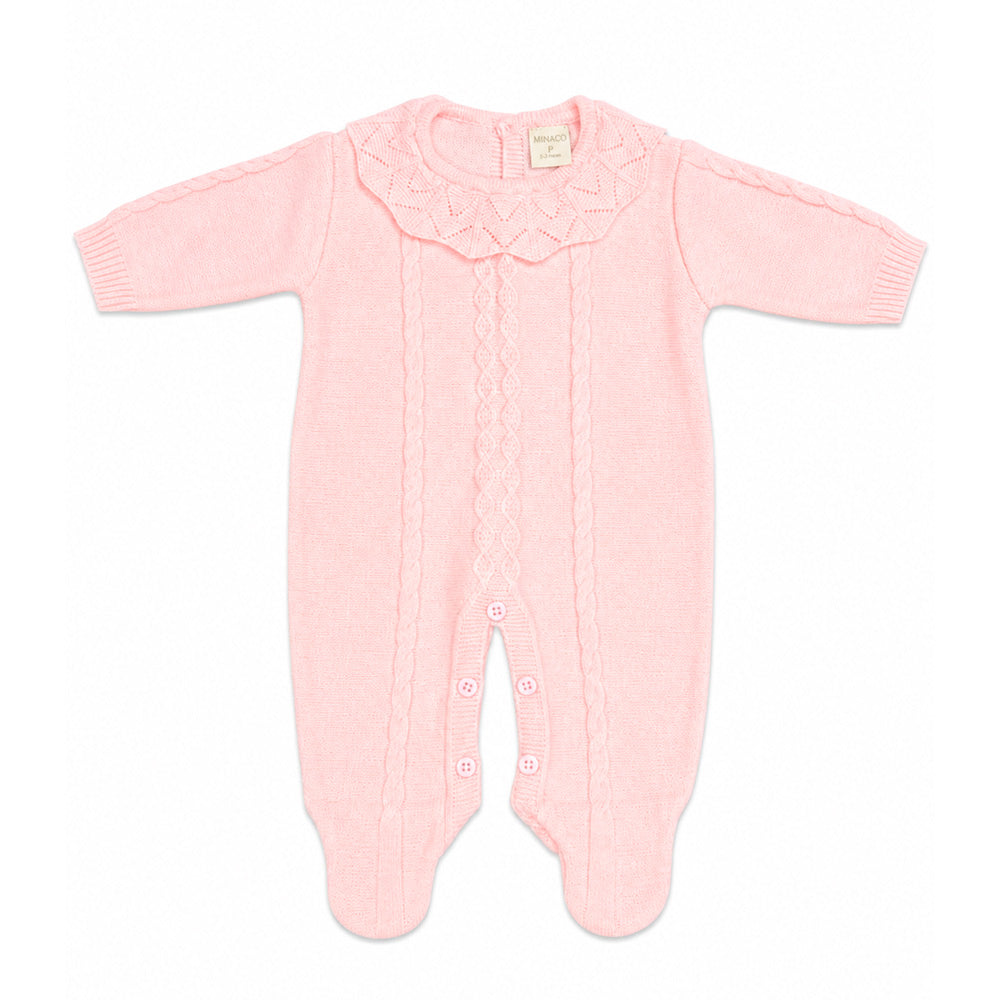 Macacão Manga Longa Trancinhas Tricot Gola Rosa Feminino – Mini & Co