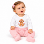 Conjunto Body Manga Longa e Mijão Babadinho Suedine Menina Mini & Co - Cachorrinha