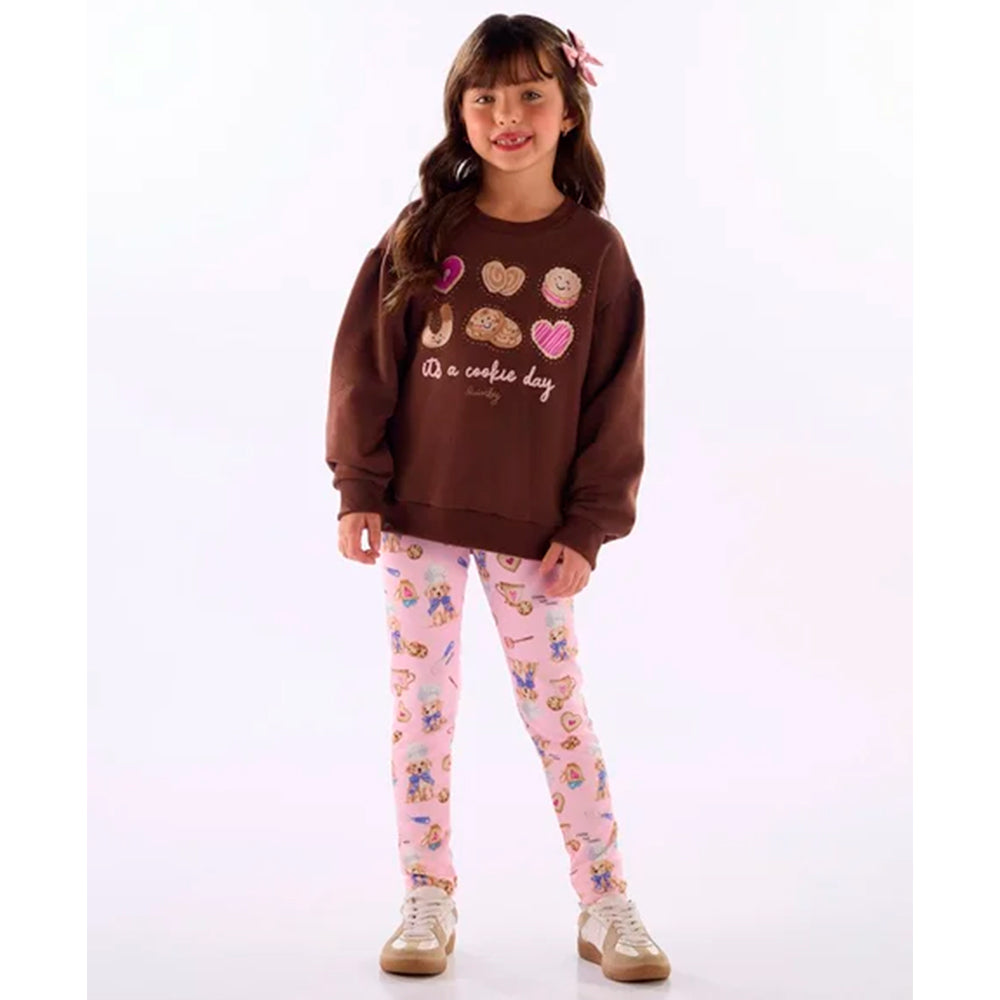 Conjunto Blusão Felpado E Legging Quimby Cookie Mood Feminino
