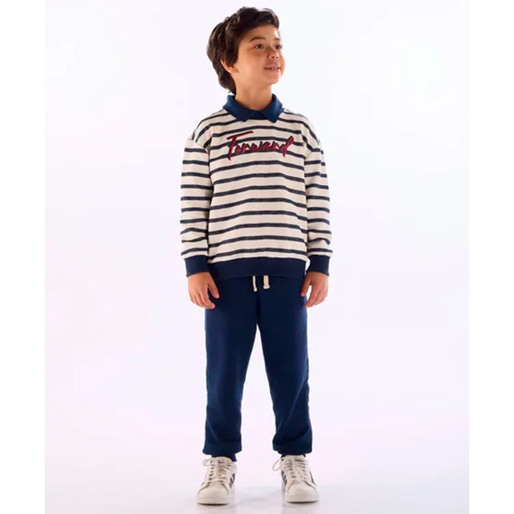 Conjunto Blusão Listrado E Calça Moletom Quimby Masculino