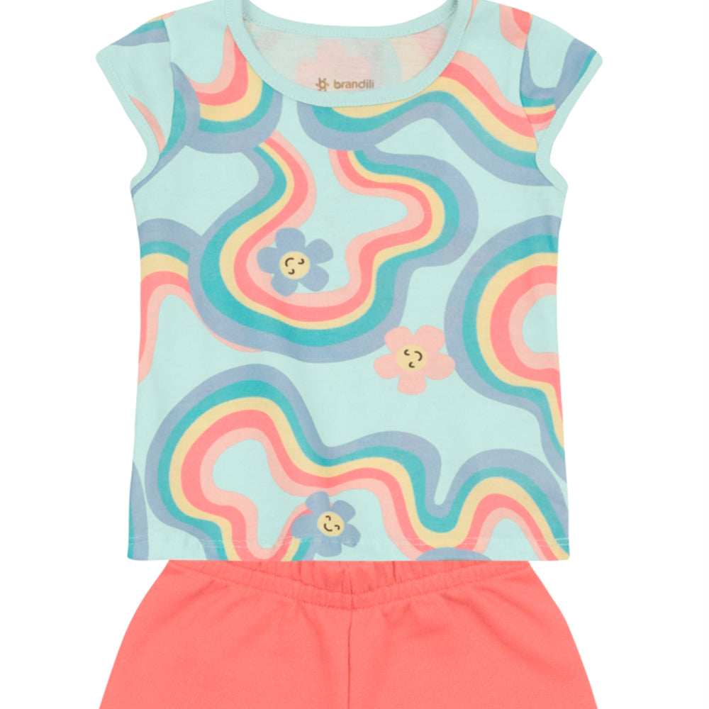 Conjunto Camiseta Manga Curta e Shorts Brandilli Estampa de Florzinhas Feminino