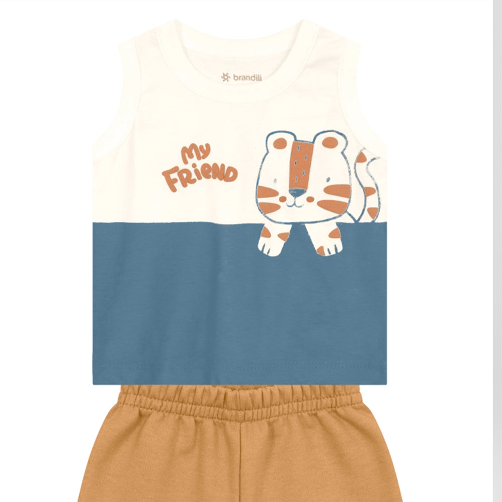 Conjunto Regata e Shorts Brandilli Estampa de Tigre Em Puff Feminino