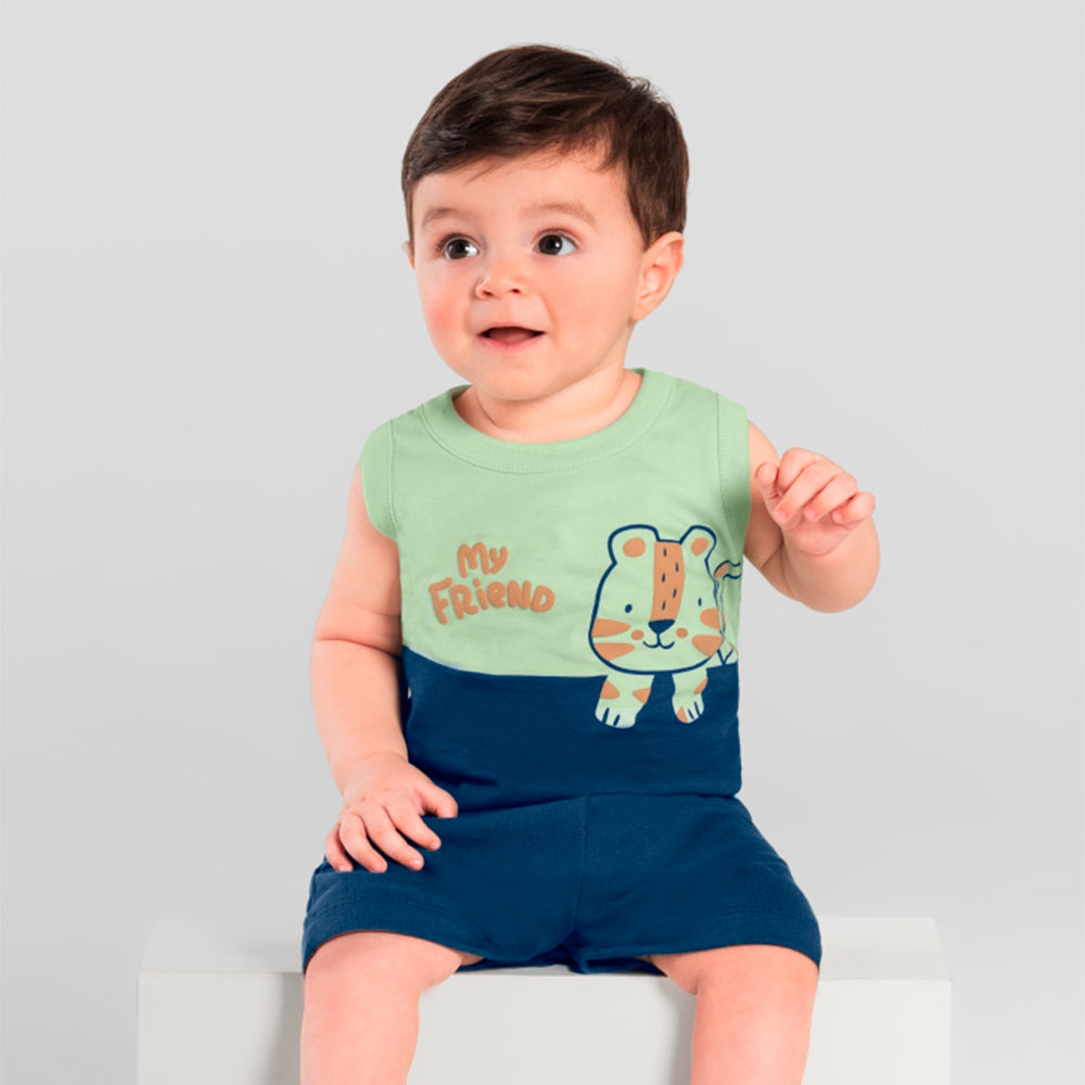 Conjunto Regata e Shorts Brandilli Estampa de Tigre Em Puff Feminino