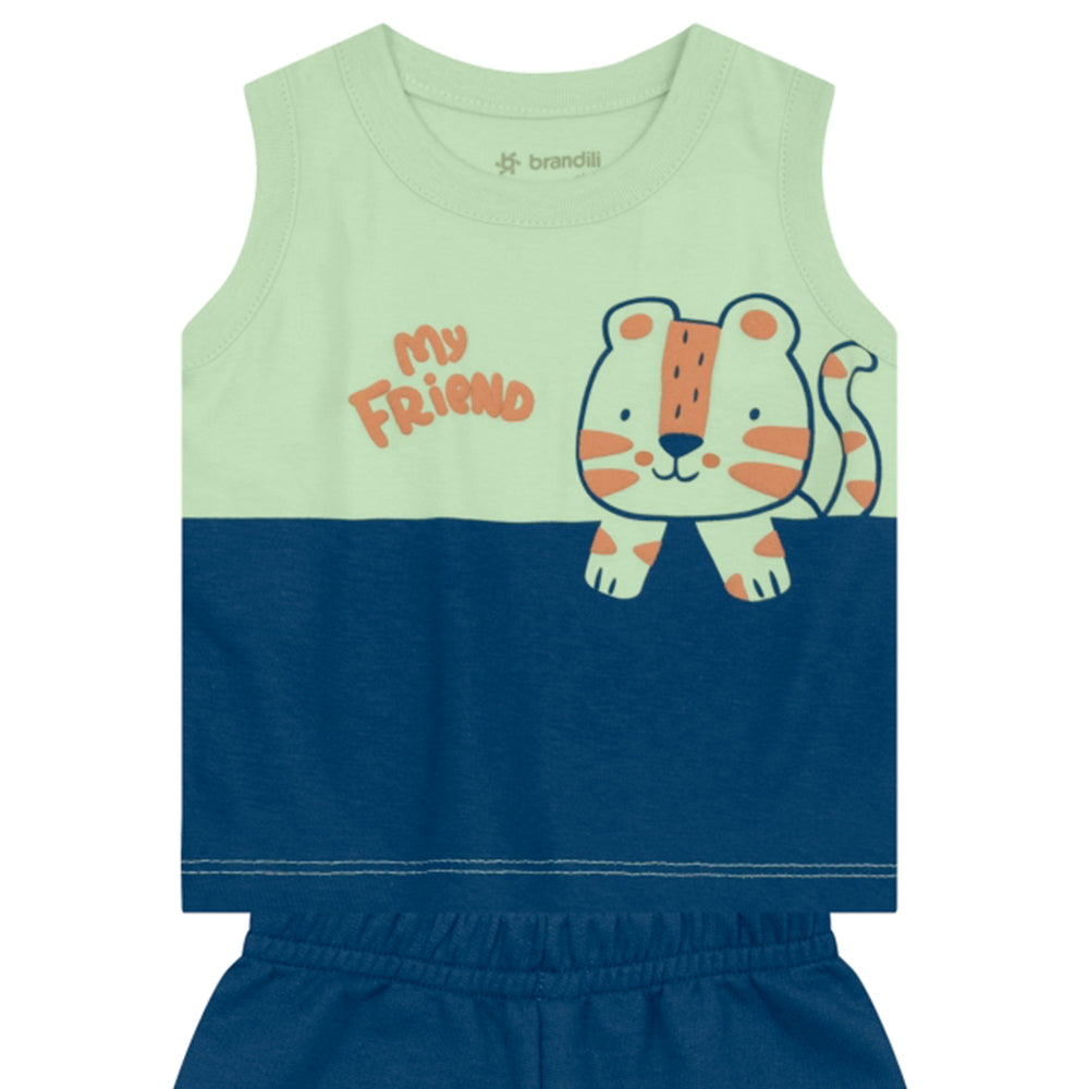 Conjunto Regata e Shorts Brandilli Estampa de Tigre Em Puff Feminino