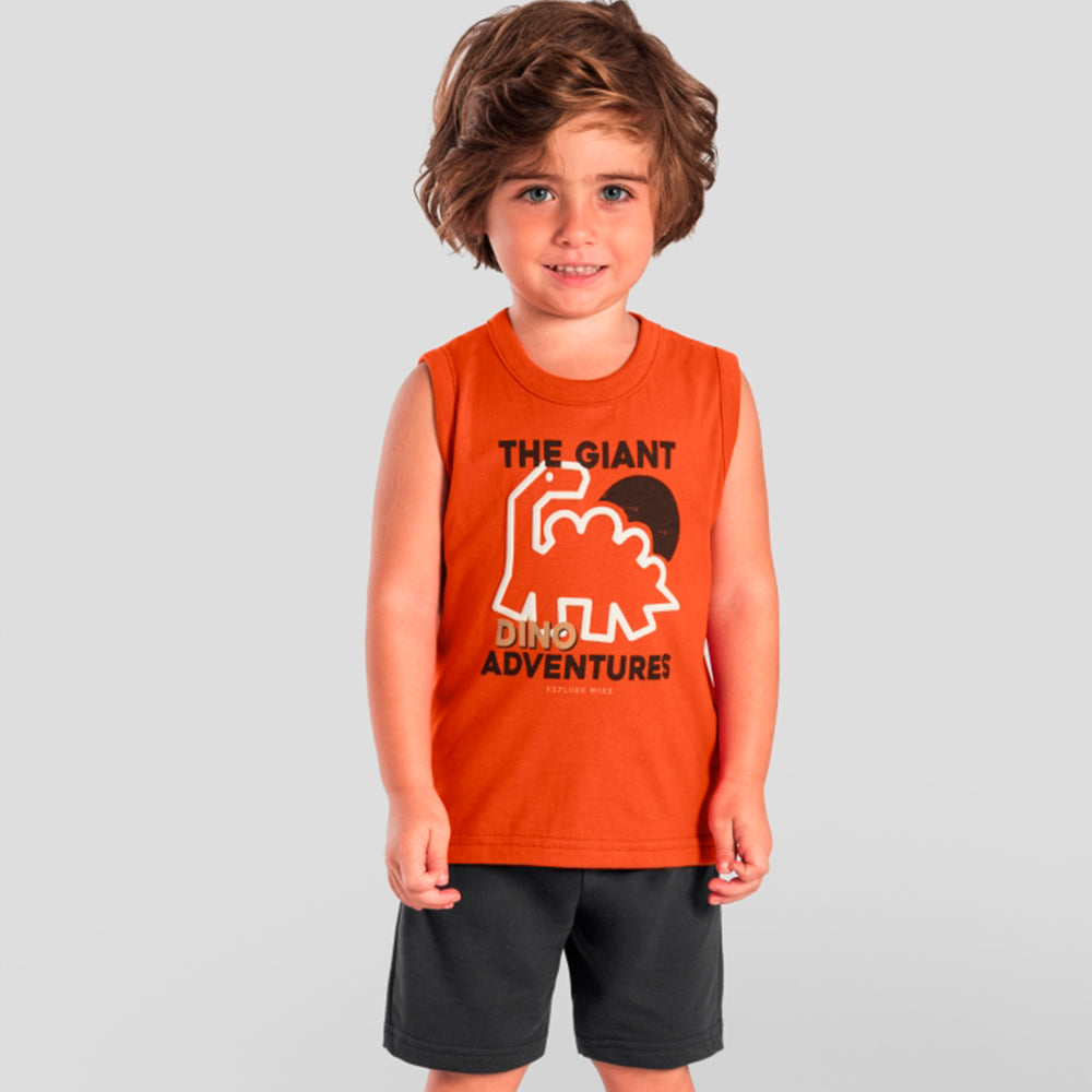 Conjunto Regata e Shorts Brandilli Estampa de Dinossauro Em Puff Masculino