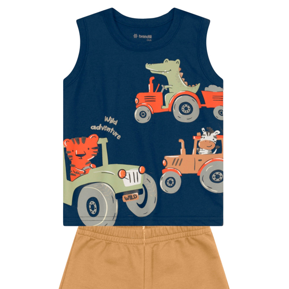 Conjunto Regata E Bermuda Moletinho Brandilli Estampa de Jacaré Em Puff Masculino