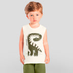 Conjunto Regata E  Bermuda Moletinho Brandilli Estampa de Dinossauro Em Puff Masculino