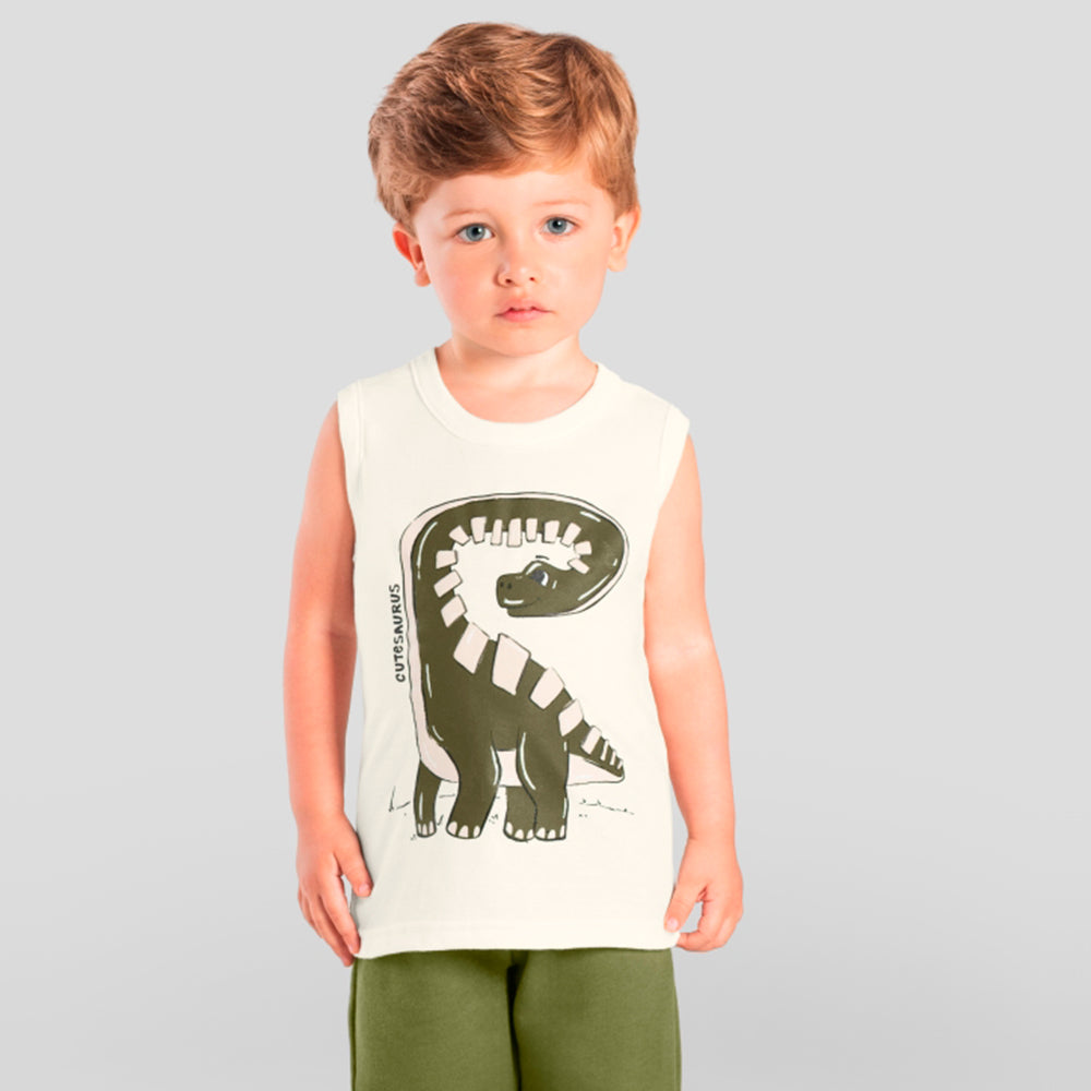 Conjunto Regata E  Bermuda Moletinho Brandilli Estampa de Dinossauro Em Puff Masculino