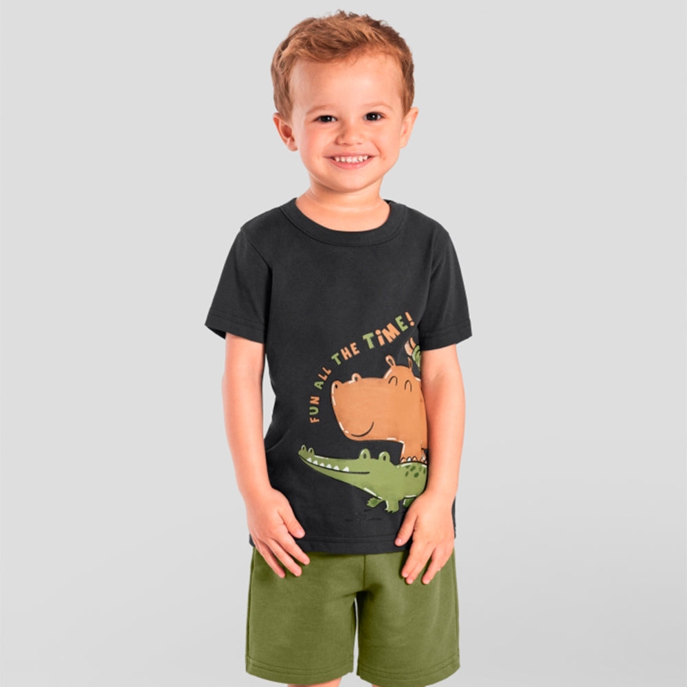 Conjunto Manga Curta E  Bermuda Brandili Estampa De Animais Masculino