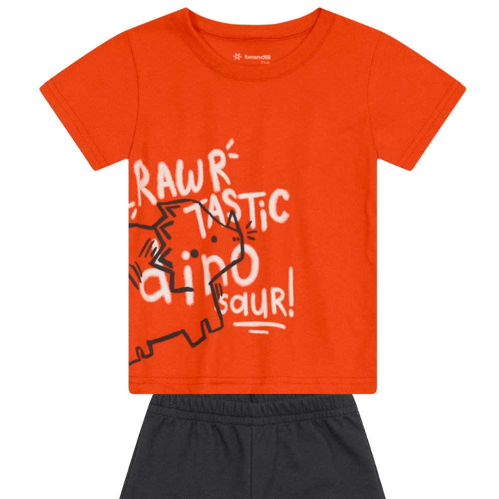 Conjunto Manga Curta E  Bermuda Brandili Estampa De Dinossauro Masculino