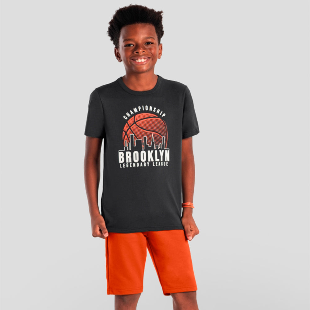 Conjunto Manga Curta E  Bermuda Brandili Estampa De Basquete Masculino