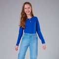 Blusinha Manga Longa Canelada Botão Nina Go - Feminina