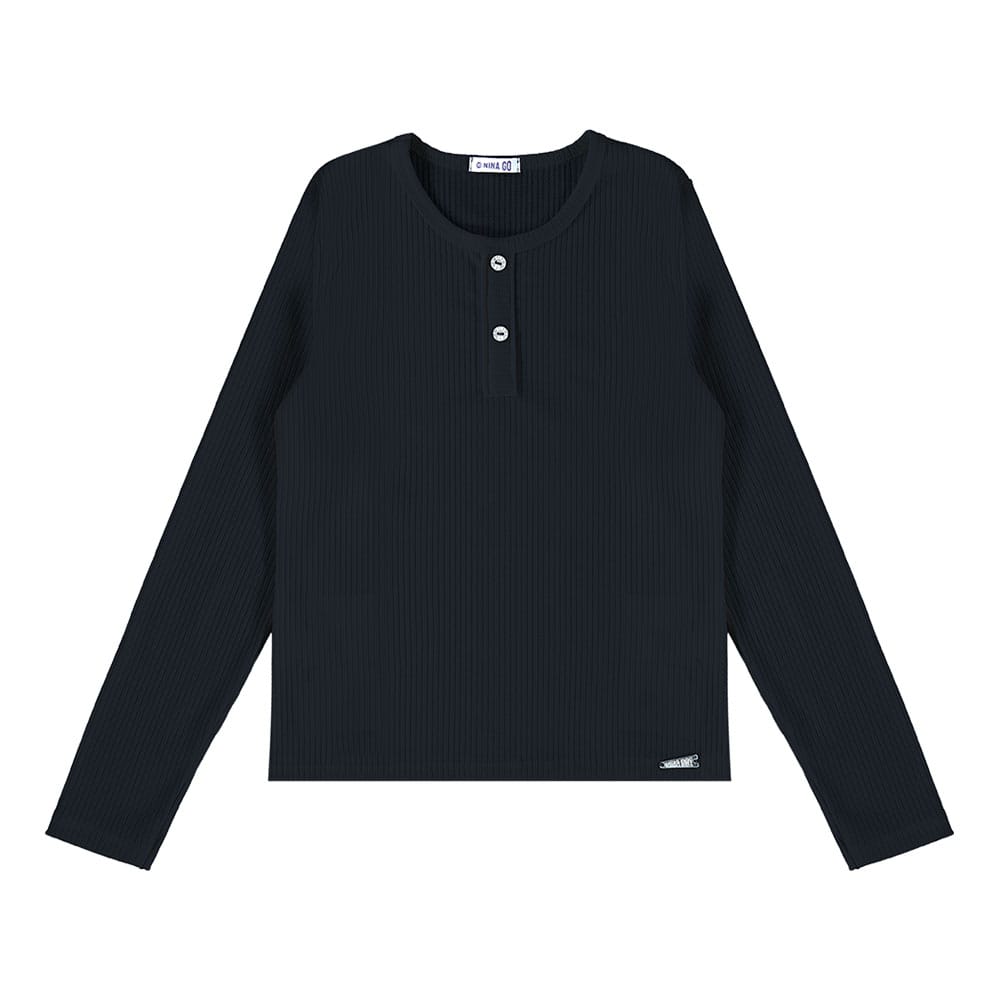 Blusinha Manga Longa Canelada Botão Nina Go - Feminina