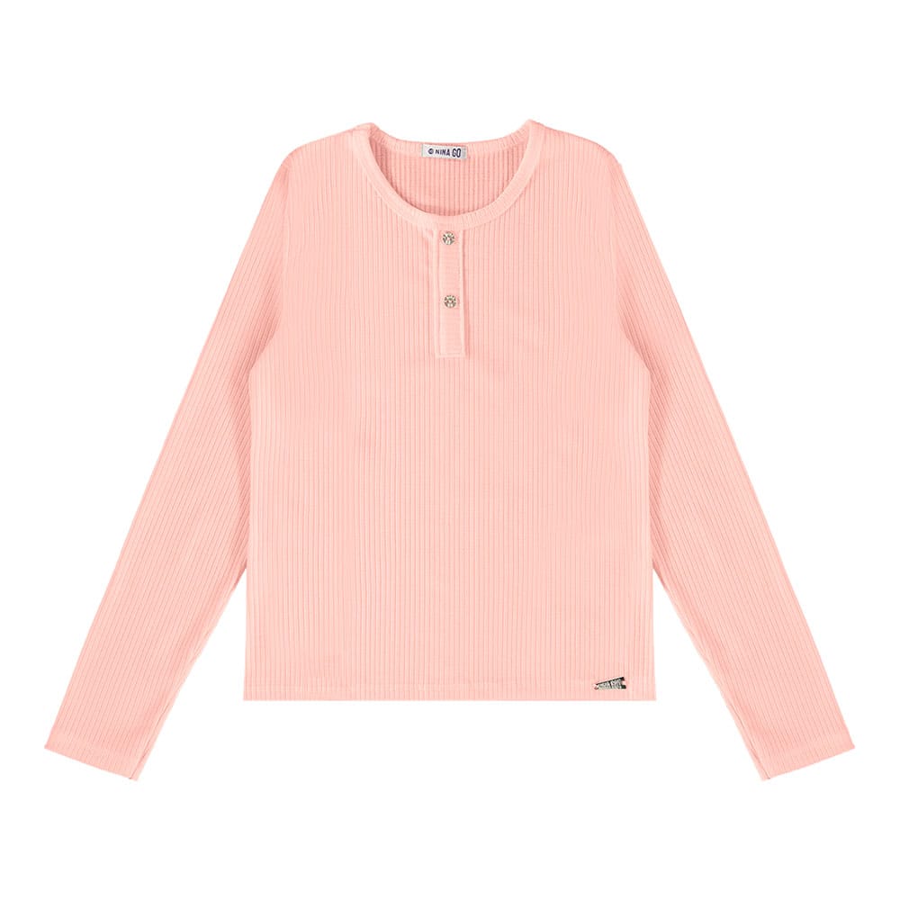 Blusinha Manga Longa Canelada Botão Nina Go - Feminina