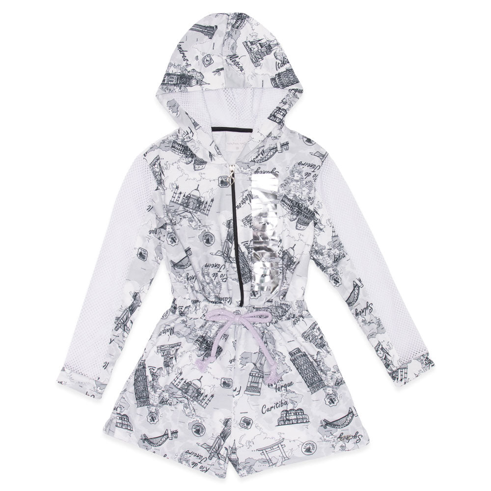 Macaquinho com Capuz e Zíper Estampado Menina Anjo - Feminino