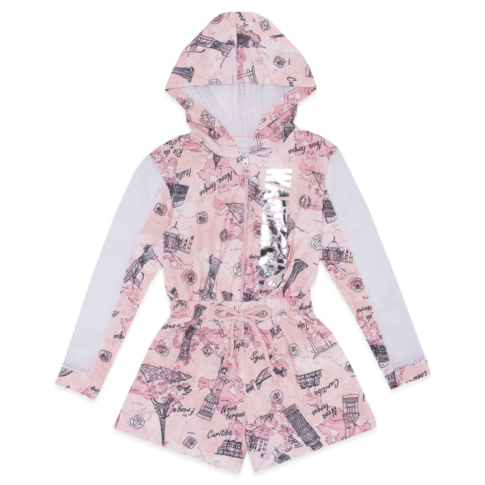 Macaquinho com Capuz e Zíper Estampado Menina Anjo - Feminino