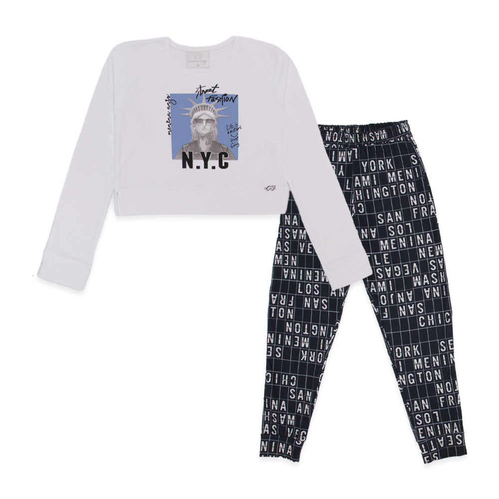 Conjunto Camiseta Manga Longa e Calça Moletom NYC Menina Anjo - Feminino