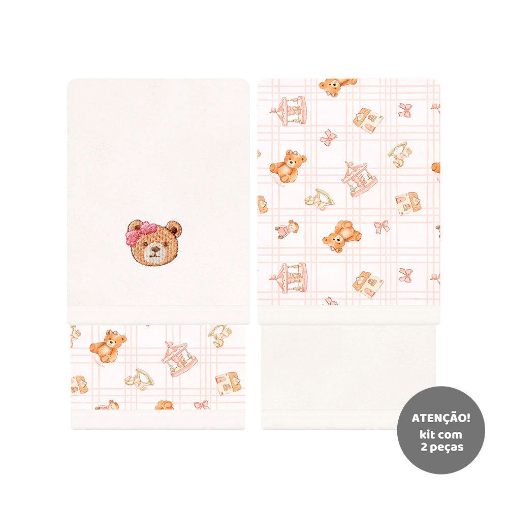 Kit de 2 Toalhas de Boca Suedine com Forro Atoalhado Mini & Co Feminino - Ursinhas