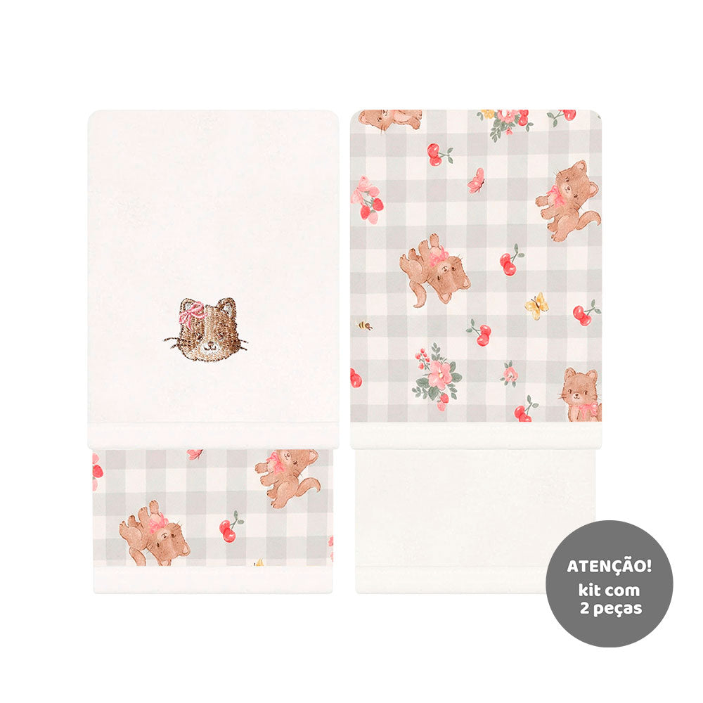 Kit de 2 Toalhas de Boca Suedine com Forro Atoalhado Mini & Co Feminino - Gatinhas