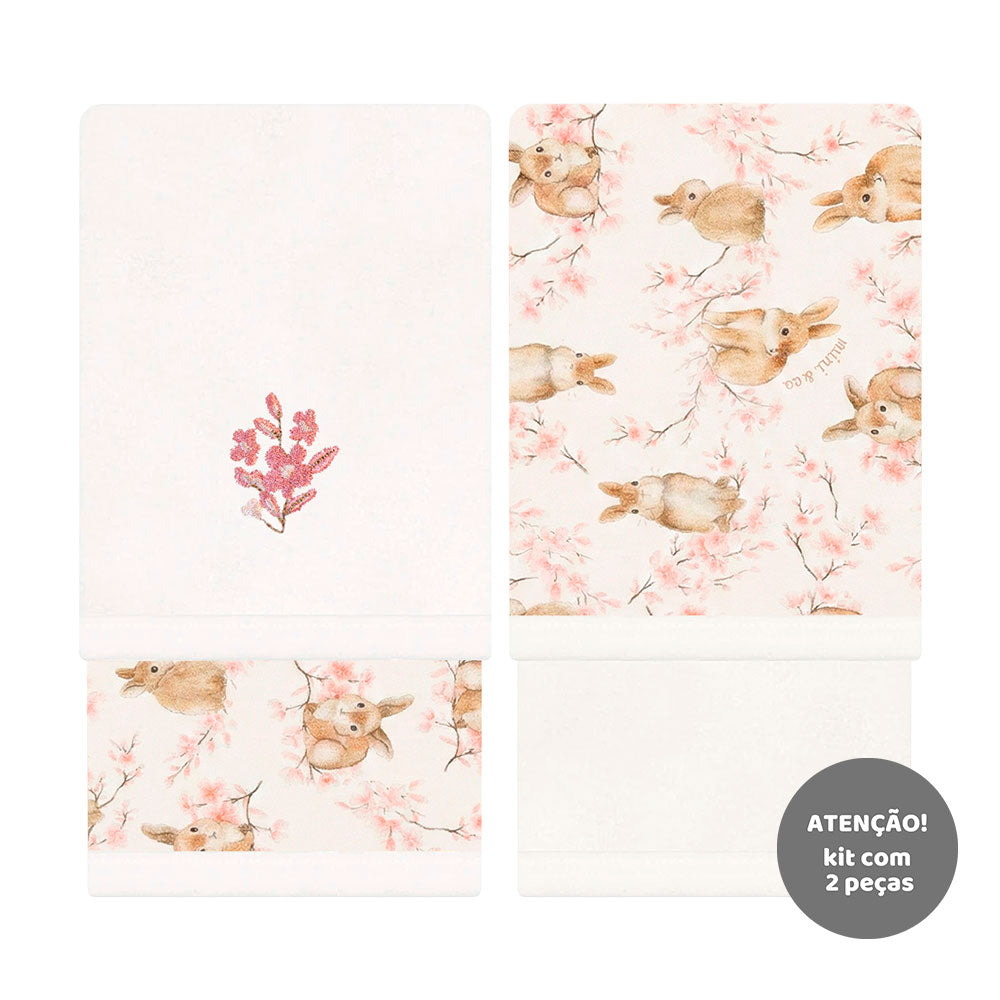 Kit de 2 Toalhas de Boca Suedine com Forro Atoalhado Feminina Mini & Co - Coelhinhas