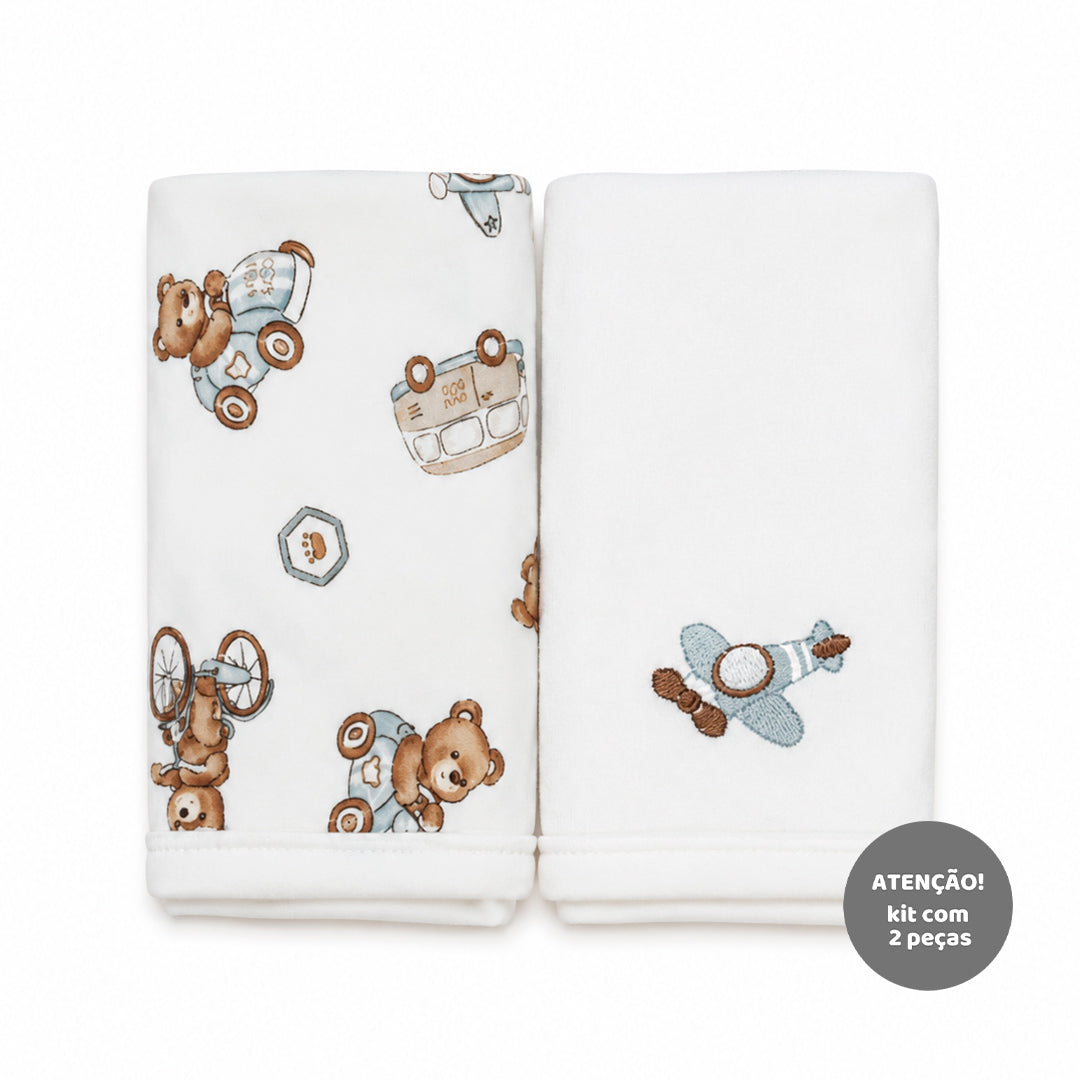 Kit De 2 Toalhas De Boca Mini & CO Em Suedine E Atoalhado Masculino - Ursinhos