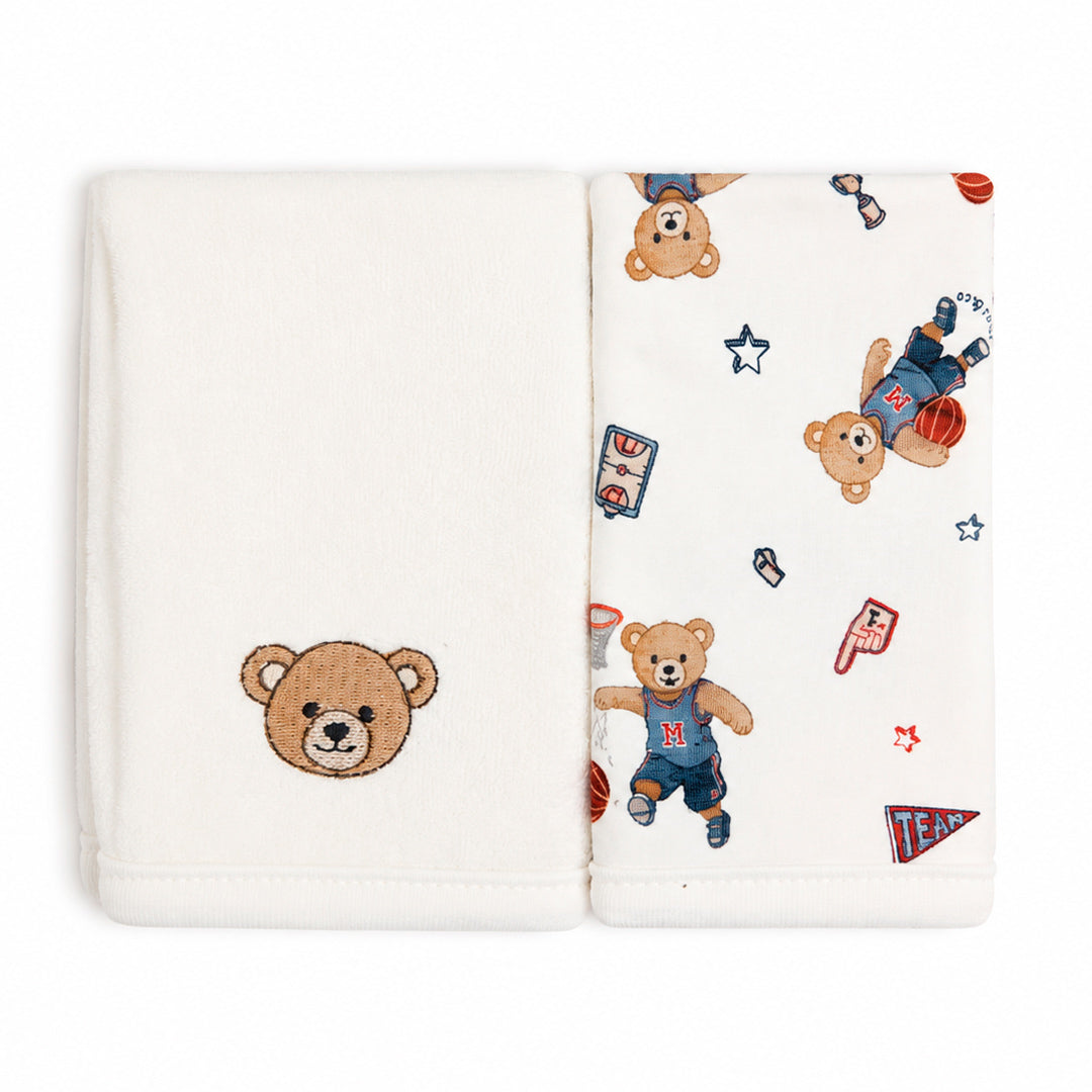 Kit De 2 Toalhas De Boca Mini & CO Em Suedine E Atoalhado Masculino - Urso Esportes