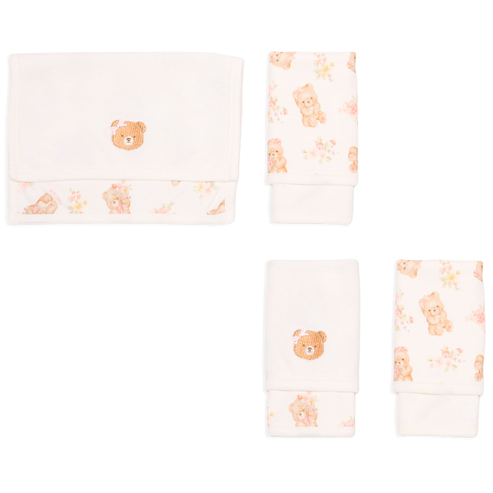 Kit de 2 Toalhas De Boca Mini E Co Suedine E Atoalhada Feminino - Ursinhas Florais