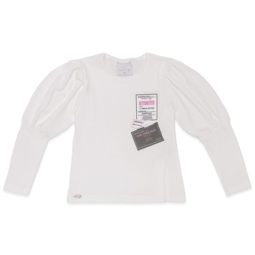 Blusinha Manga Longa Textura com Aplique Menina Anjo - Feminina