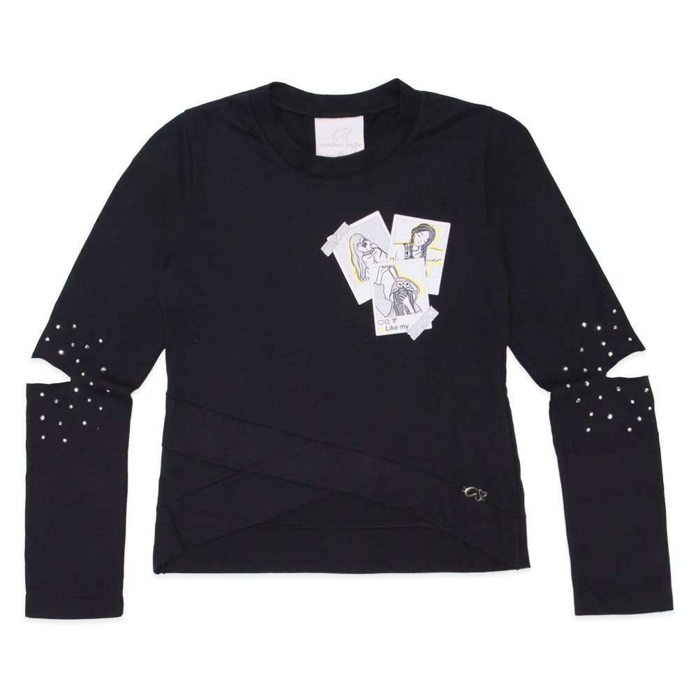 Blusinha Manga Longa com Recorte na Manga Menina Anjo - Feminina