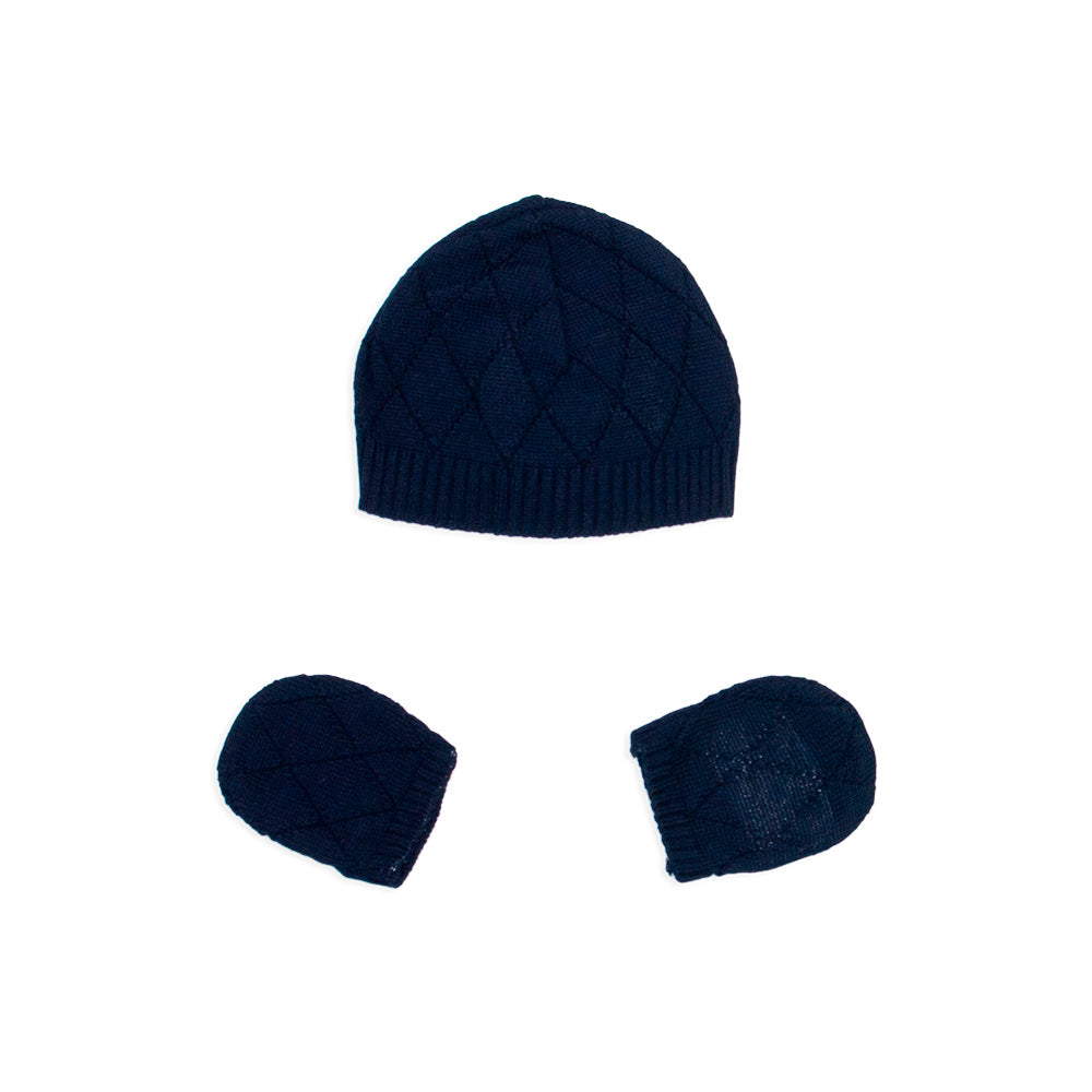 Kit Touca e Luva Tricot Marinho Unissex Mini & Co
