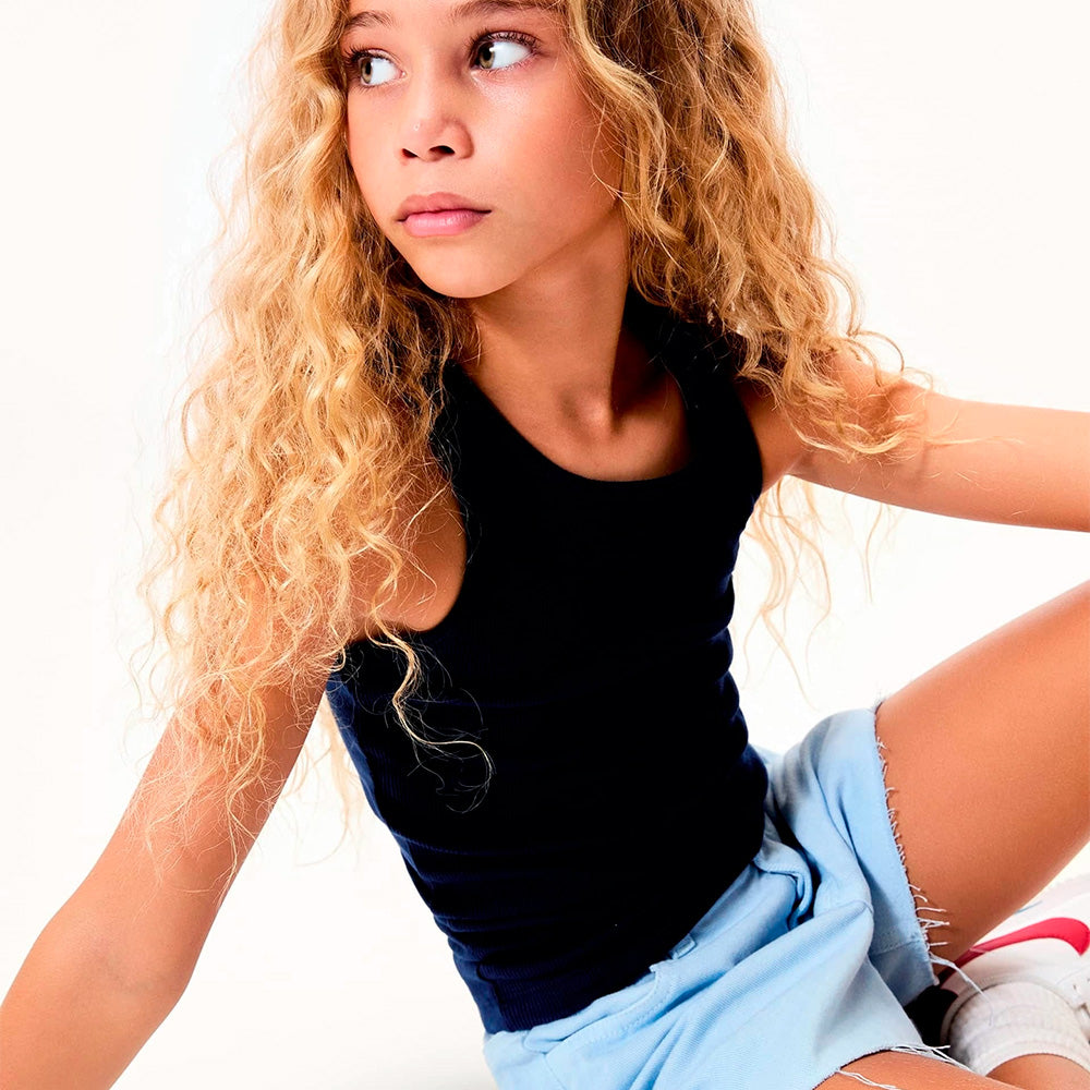 Camiseta Regata Hering Em Ribana Canelada Feminina - Azul