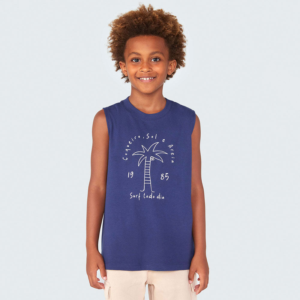 Camiseta Regata Estampada Azul Coqueiro Hering - Masculina