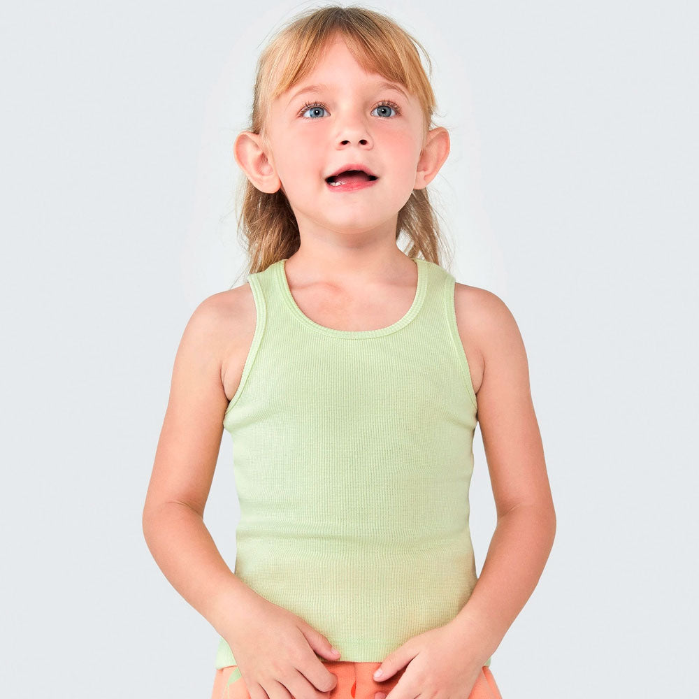 Camiseta Regata Básica Canelada Verde Limão Hering Infantil - Feminina