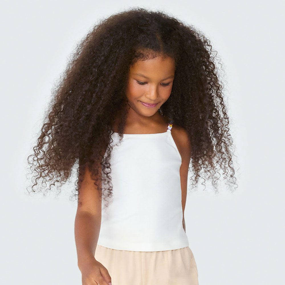 Blusinha Regata com Alça de Miçanga Off White Hering Infantil - Feminina