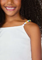 Blusinha Regata com Alça de Miçanga Off White Hering Infantil - Feminina