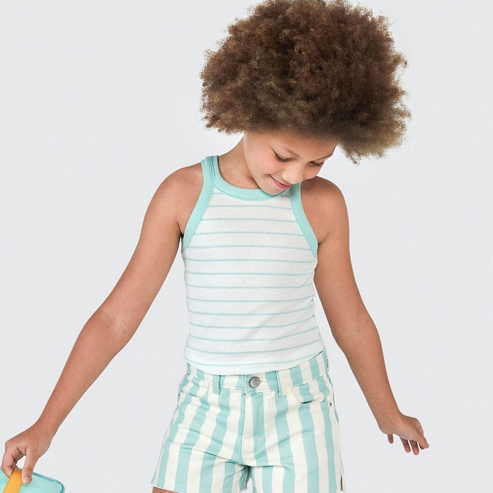 Regata Cropped em Ribana Listrada Verde Hering Infantil - Feminino