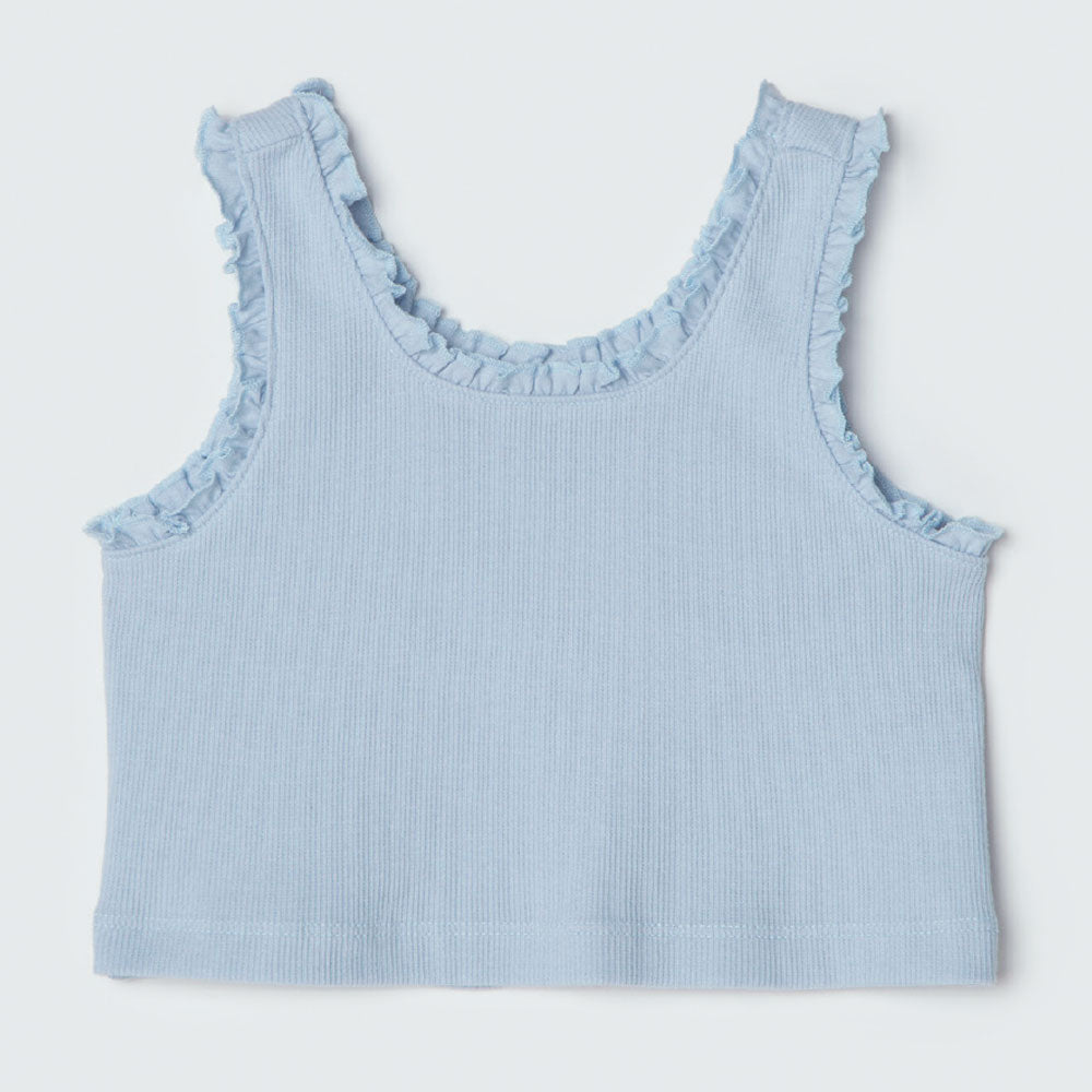 Regata Cropped com Babados Azul Hering - Feminino