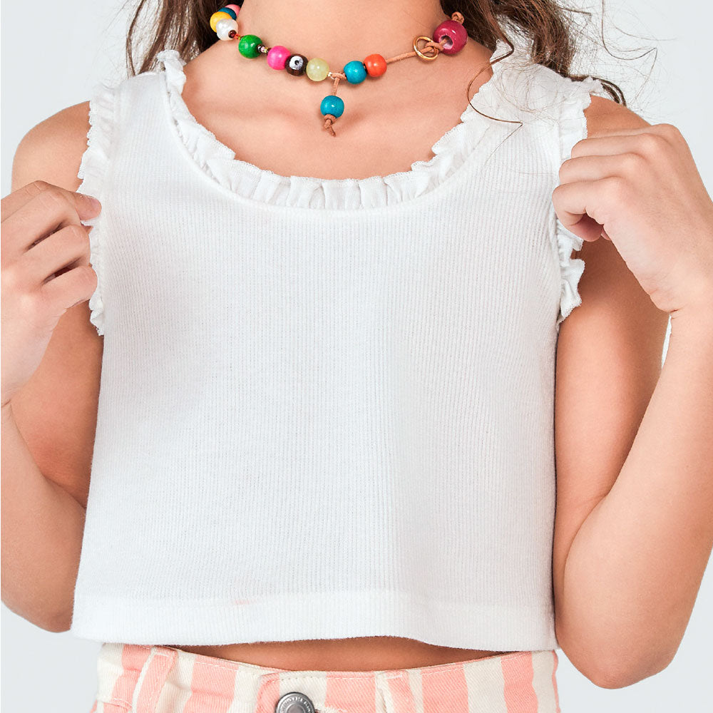 Regata Cropped com Babados Branca Hering - Feminino