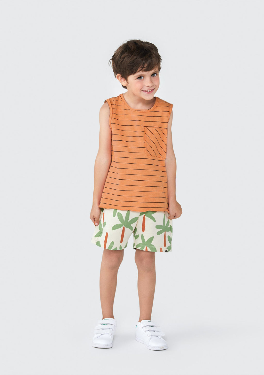 Camiseta Regata Laranja Listras com Bolso Hering Infantil - Masculina