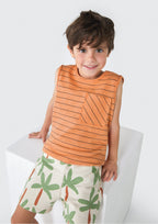 Camiseta Regata Laranja Listras com Bolso Hering Infantil - Masculina