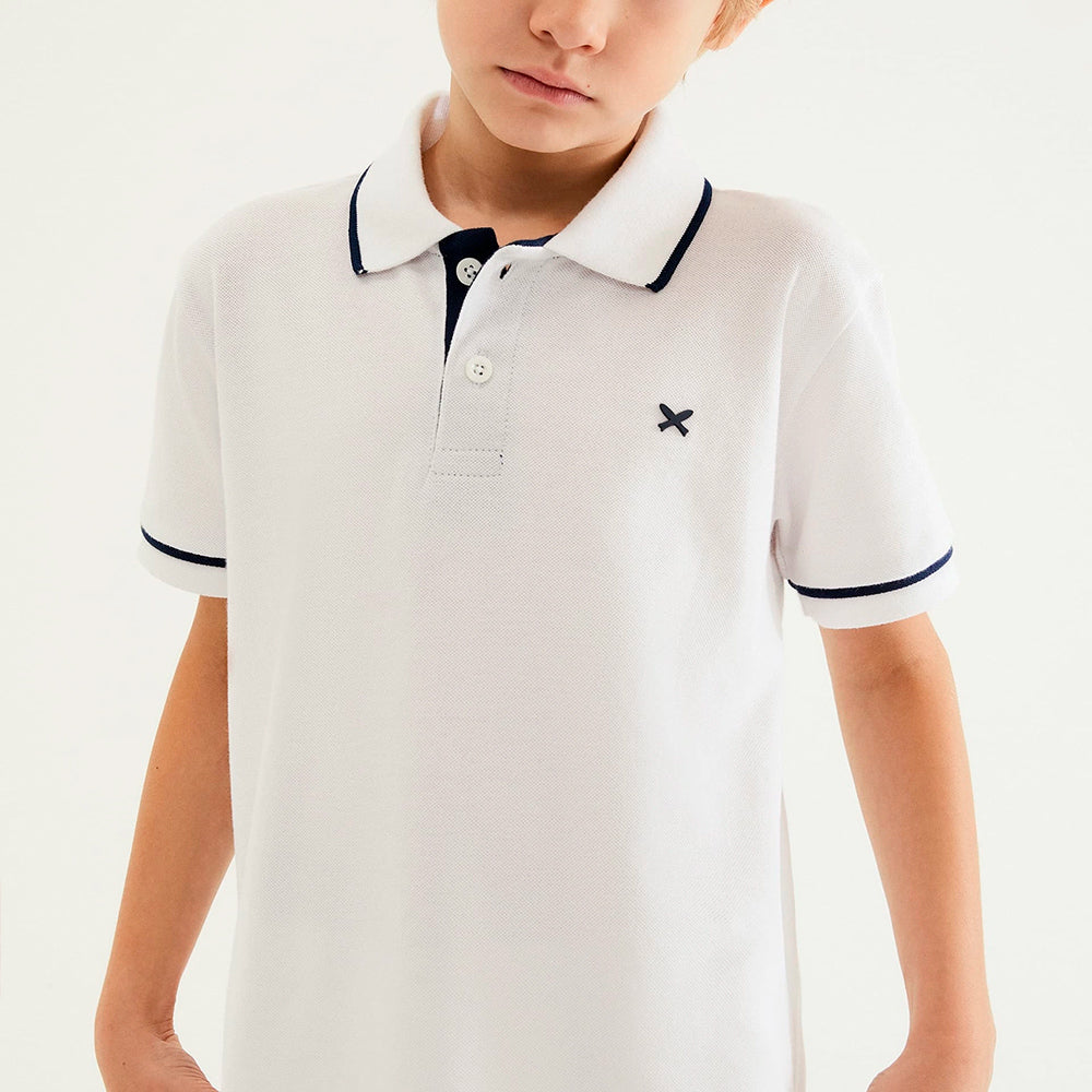 Camisa Polo Manga Curta Hering Infantil Com Bordado Masculina - Branco