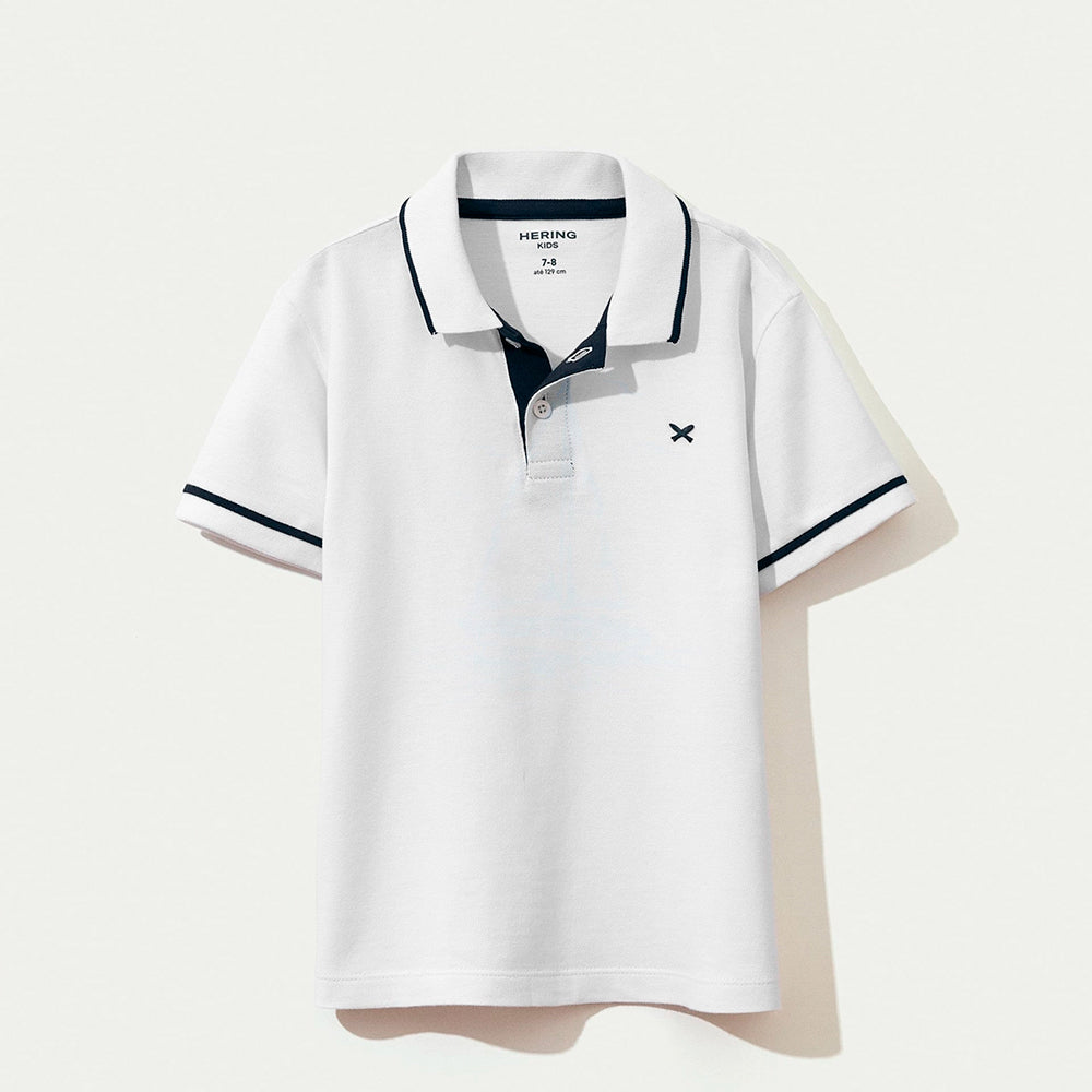 Camisa Polo Manga Curta Hering Infantil Com Bordado Masculina - Branco