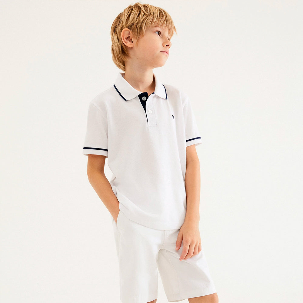 Camisa Polo Manga Curta Hering Infantil Com Bordado Masculina - Branco