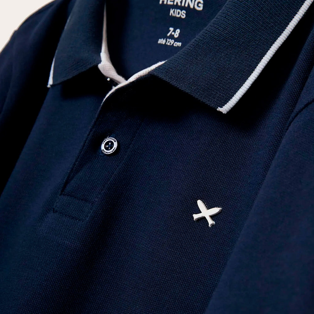Camisa Polo Hering Kids Básica Com Bordado Masculina- Azul
