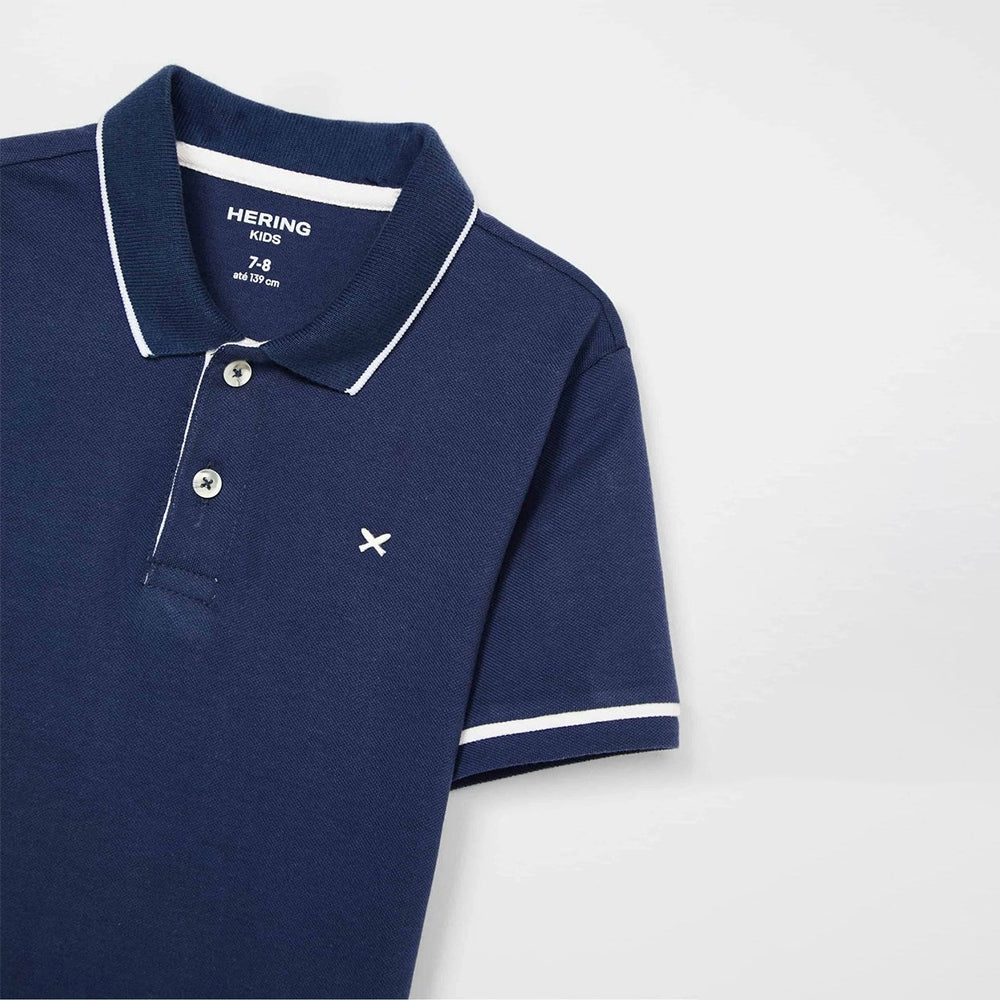 Camisa Polo Manga Curta Azul Piquet Hering Infantil - Masculina