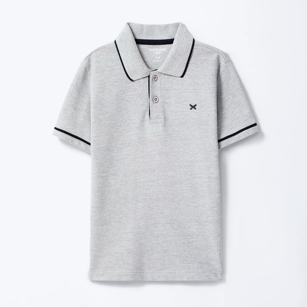 Camisa Polo Manga Curta Hering Com Bordado Masculino - Cinza