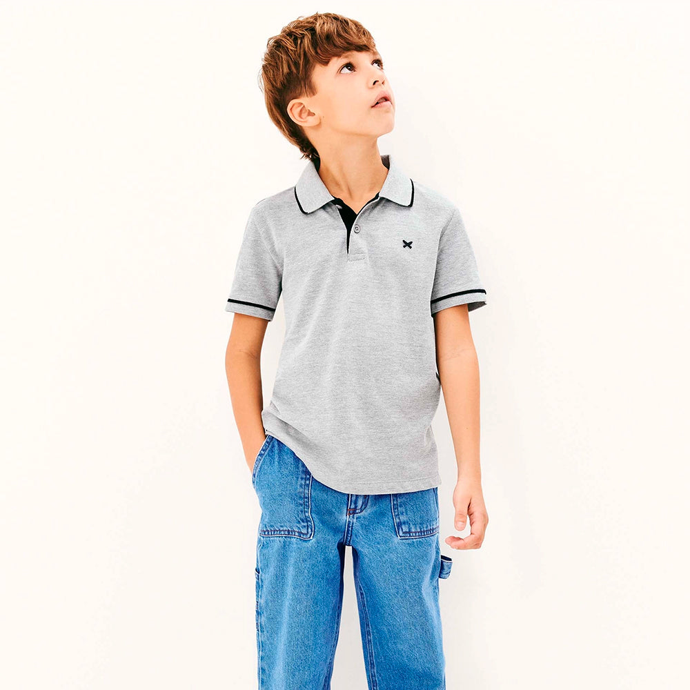 Camisa Polo Manga Curta Hering Infantil Com Bordado Masculino - Cinza
