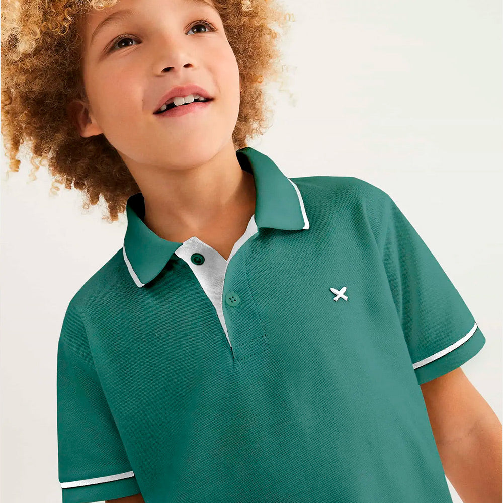 Camisa Polo Hering Kids Básica Com Bordado Masculina- Azul
